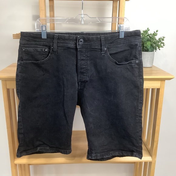 Jack & Jones Other - JACK & Jones Men's Black Denim Above Knee Shorts Flat Front Button Fly Size XL